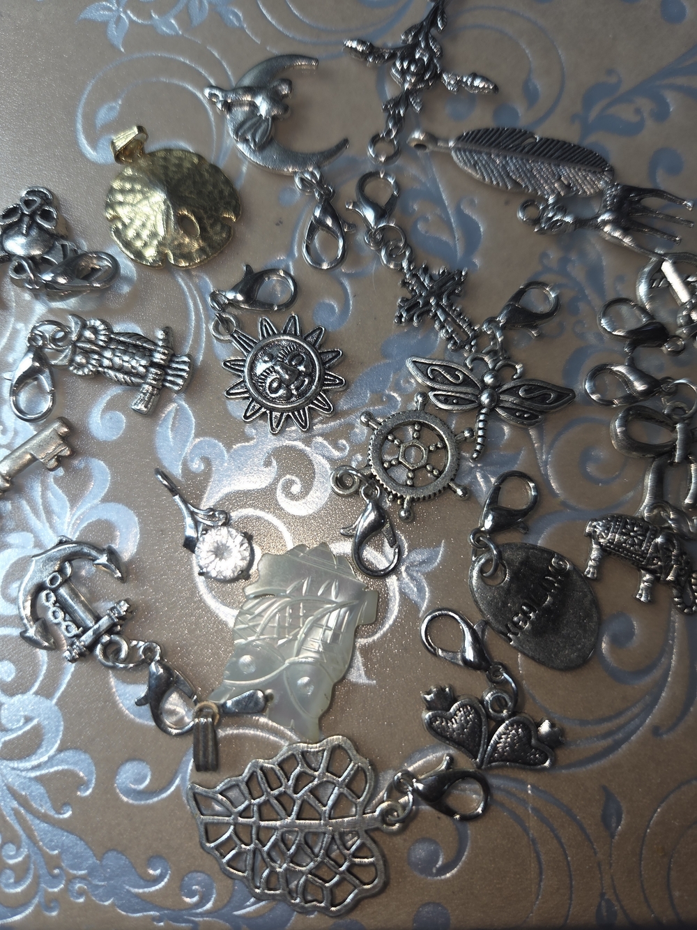 Silver-Tone Costume Charm Mix Pendant LOT Set - Silver
